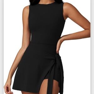 Black Sleeveless Wrap Skort Dress